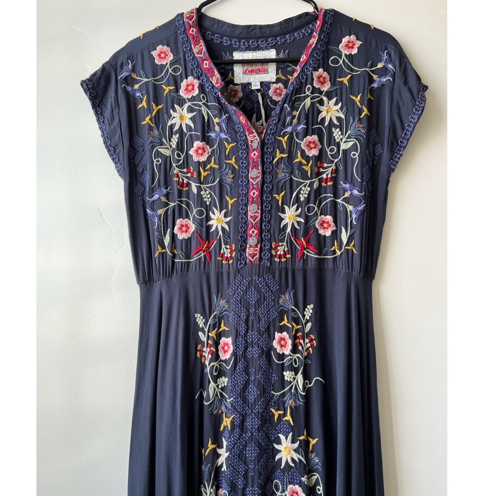 Johnny Was Navy Maxi Dress with Multicolor Floral Embroidery